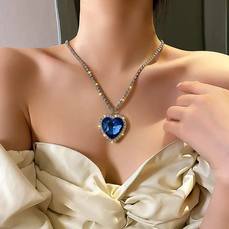 Blue Rhinestone Titanic Heart of the Ocean Pendant