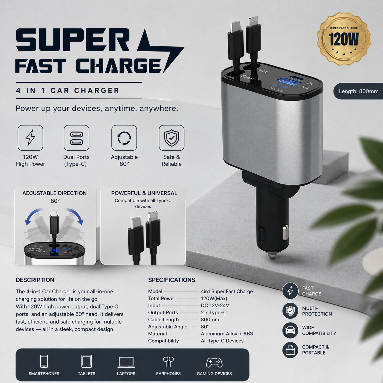 4 IN 1 CAR CHARGER