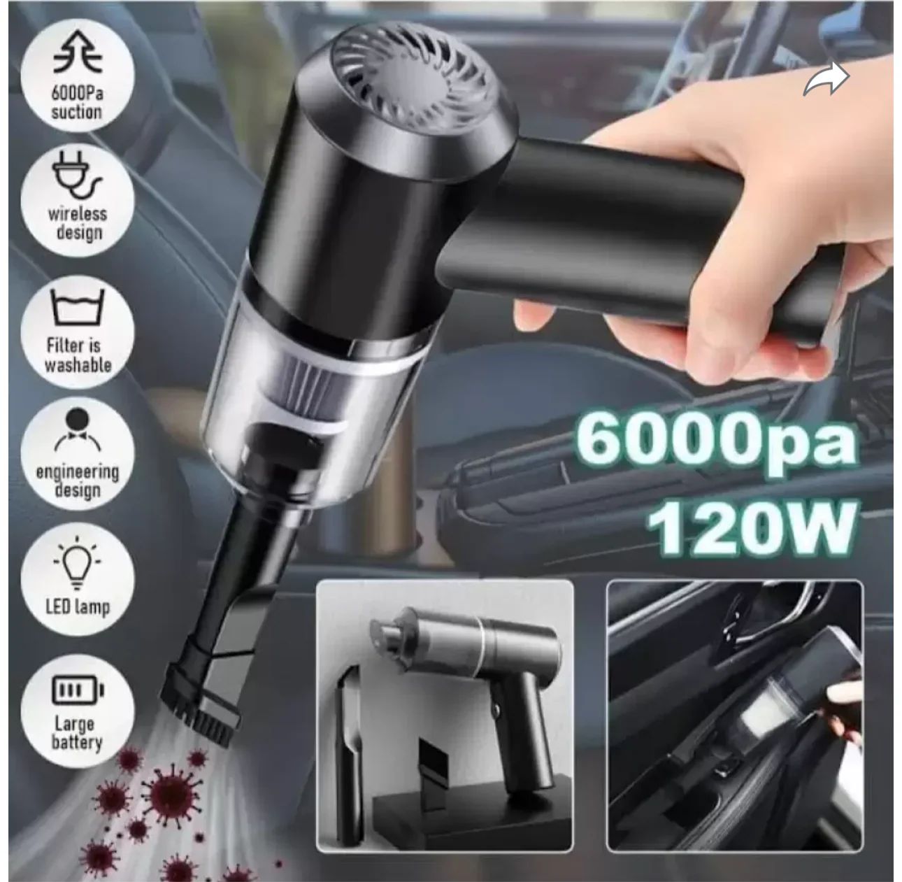 3-in-1 Portable Handheld Vacuum Cleaner for Car, Home & Office Cleaning