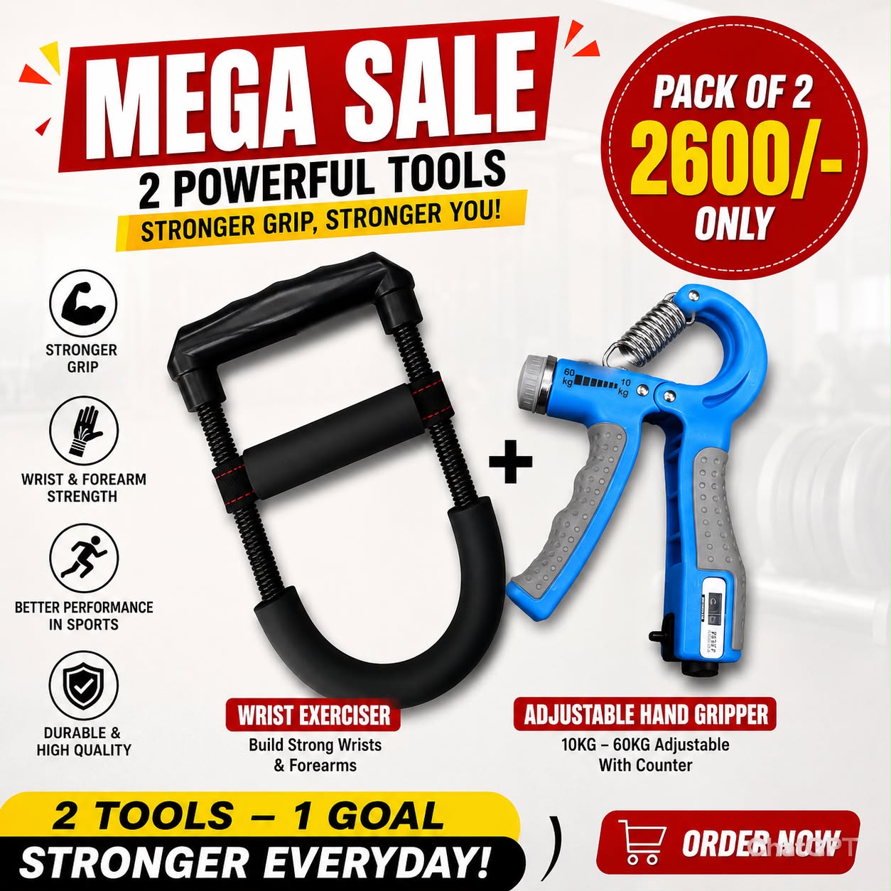SALE-PACK OF 2 HAND GRIPPER AND WRIST STRENGTHENER